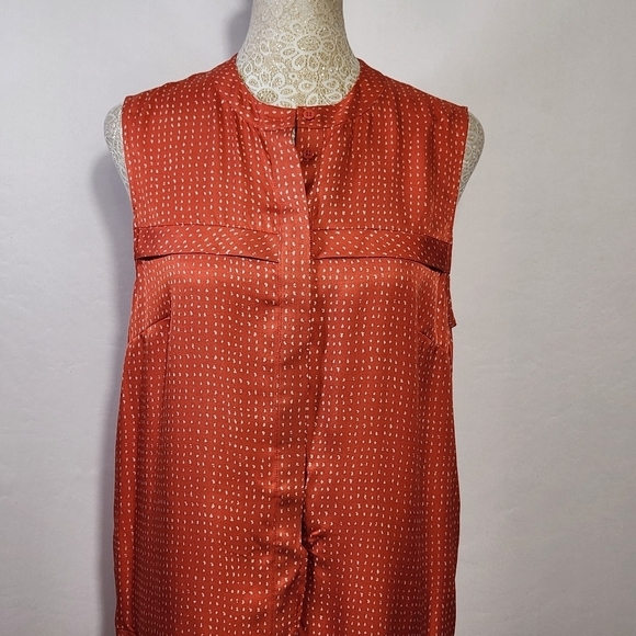 Fossil Women's 100% Silk Orange Ditzy Print Button Down Pockets Shift Dress SZ 4 - Picture 3 of 14